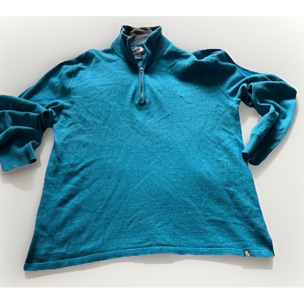 The North Face Wool‎ Blend Quarter Zip Fleece Pullover Blue Mens Large